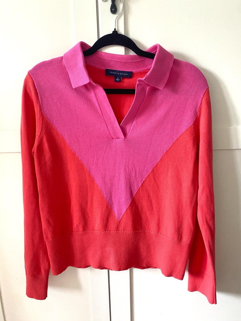 Tommy Hilfiger Women's Pink & Coral Colourblock Polo-Style Sweater | Preppy M